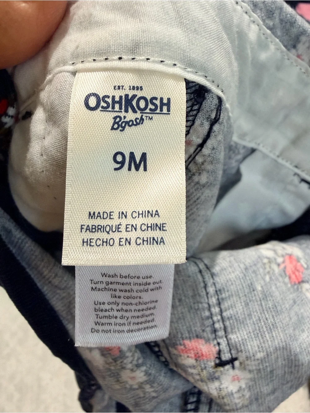 OshKosh B’gosh 9M Floral Corduroy Overalls Navy Snap Leg Baby Girls EUC